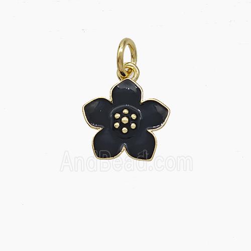 Copper Flower Pendant Black Enamel Gold Plated