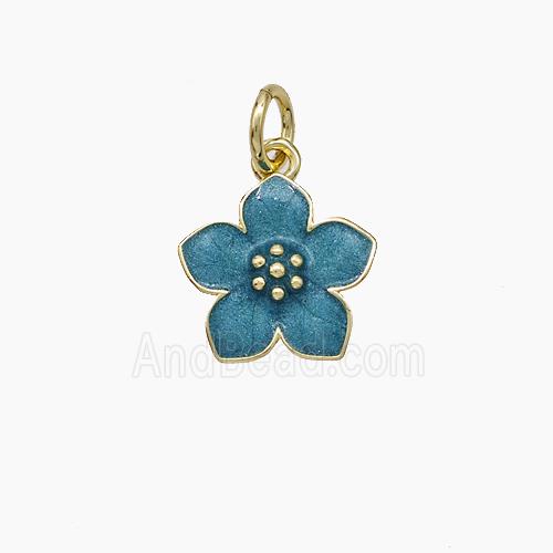 Copper Flower Pendant Blue Enamel Gold Plated