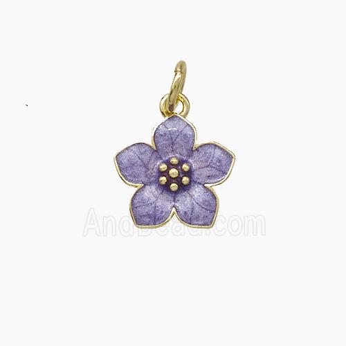 Copper Flower Pendant Purple Enamel Gold Plated