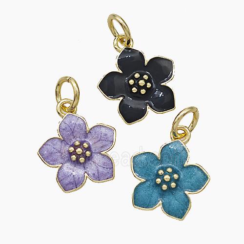 Copper Flower Pendant Enamel Gold Plated Mixed