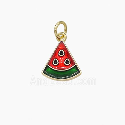 Copper Watermelon Pendant Red Green Painted Gold Plated