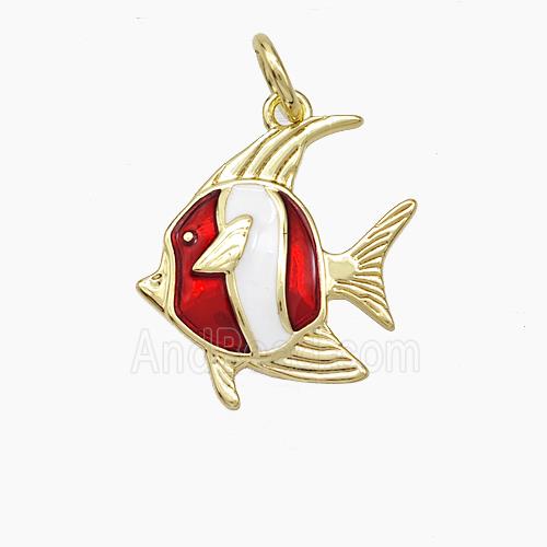 Copper Fish Pendant White Red Enamel Gold Plated