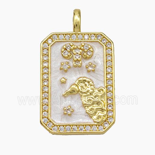 Copper Tarot Card Pendant Pave Zirconia Zodiac Aries Painted Gold Plated