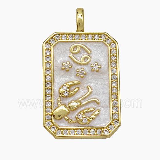 Copper Tarot Card Pendant Pave Zirconia Zodiac Cancer Painted Gold Plated