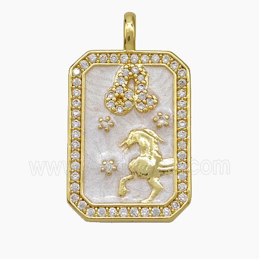 Copper Tarot Card Pendant Pave Zirconia Zodiac Leo Painted Gold Plated