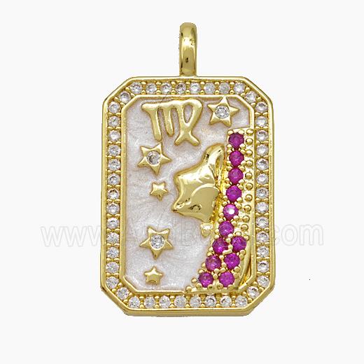 Copper Tarot Card Pendant Pave Zirconia Zodiac Virgo Painted Gold Plated