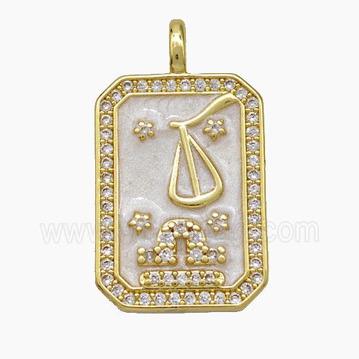 Copper Tarot Card Pendant Pave Zirconia Zodiac Libra Painted Gold Plated