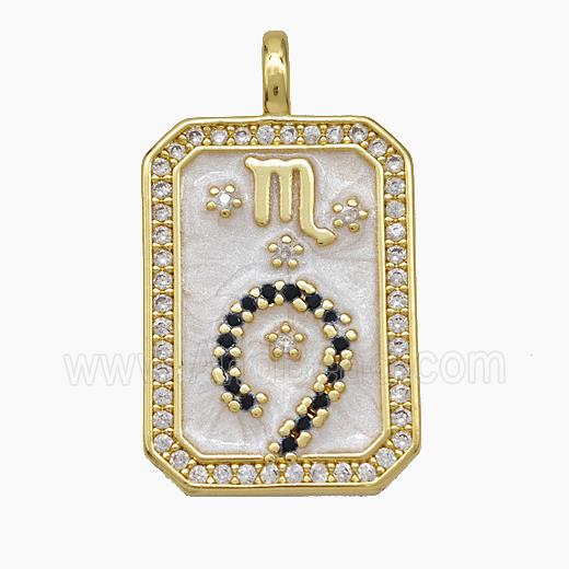 Copper Tarot Card Pendant Pave Zirconia Zodiac Scorpio Painted Gold Plated