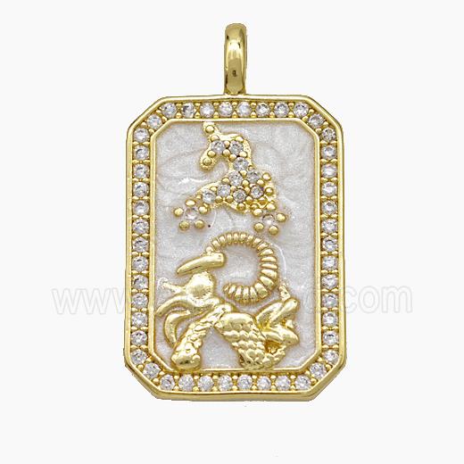 Copper Tarot Card Pendant Pave Zirconia Zodiac Capricorn Painted Gold Plated
