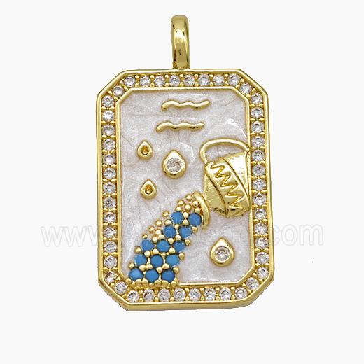 Copper Tarot Card Pendant Pave Zirconia Zodiac Aquarius Painted Gold Plated