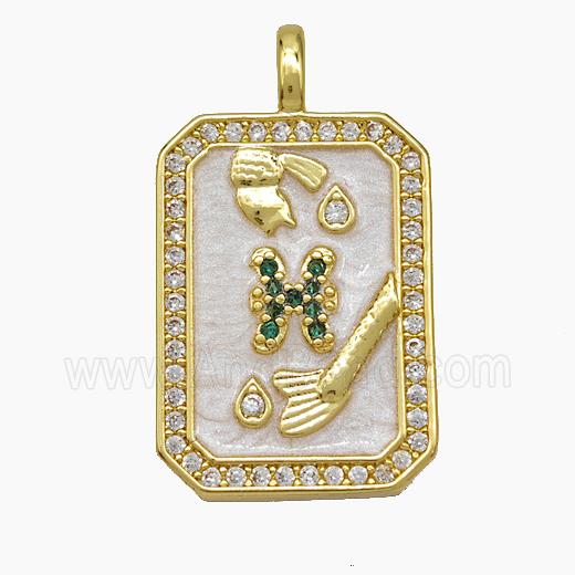 Copper Tarot Card Pendant Pave Zirconia Zodiac Pisces Painted Gold Plated