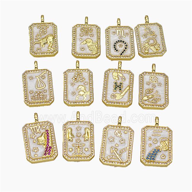 Copper Tarot Card Pendant Pave Zirconia Zodiac Painted Gold Plated Mixed
