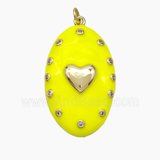 Copper Oval Pendant Yellow Enamel Heart Gold Plated
