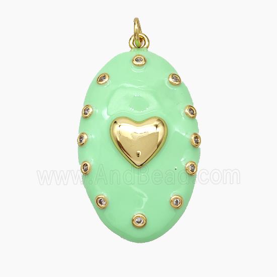 Copper Oval Pendant Mint Green Enamel Heart Gold Plated
