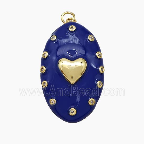 Copper Oval Pendant Royalblue Enamel Heart Gold Plated