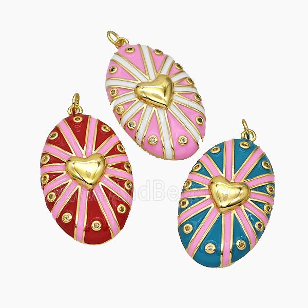 Copper Oval Pendant Enamel Heart Gold Plated Mixed