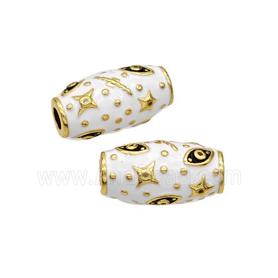 Copper Rice Beads White Enamel Star Eye Large Hole Gold Plated
