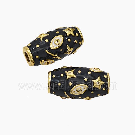 Copper Rice Beads Black Enamel Star Eye Large Hole Gold Plated