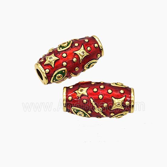 Copper Rice Beads Red Enamel Star Eye Large Hole Gold Plated