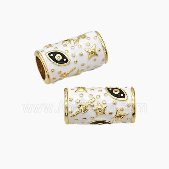 Copper Tube Beads White Enamel Star Eye Large Hole Gold Plated