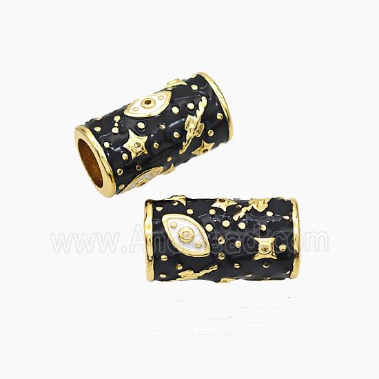 Copper Tube Beads Black Enamel Star Eye Large Hole Gold Plated