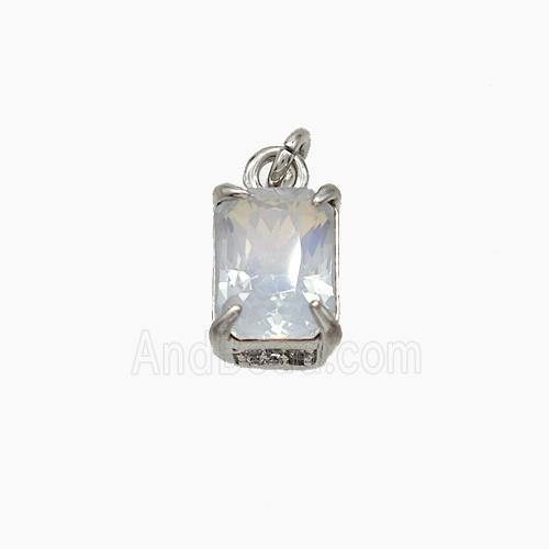 White Cubic Zirconia Pendant Copper Rectangle Platinum Plated