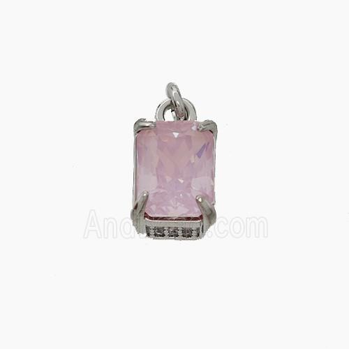 Pink Cubic Zirconia Pendant Copper Rectangle Platinum Plated