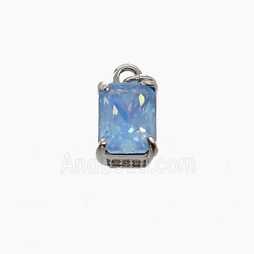 Blue Cubic Zirconia Pendant Copper Rectangle Platinum Plated