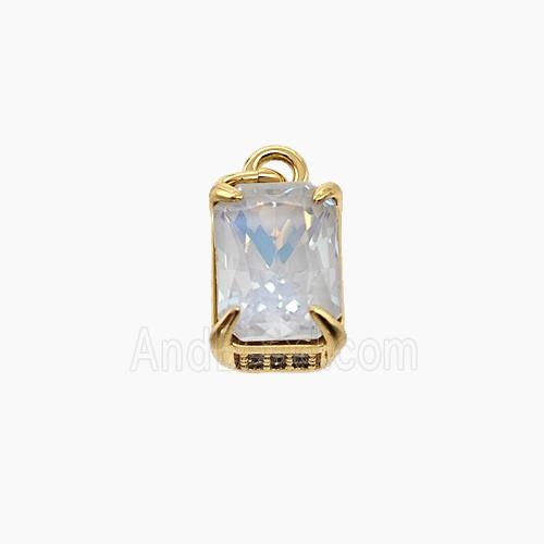 White Cubic Zirconia Pendant Copper Rectangle Gold Plated