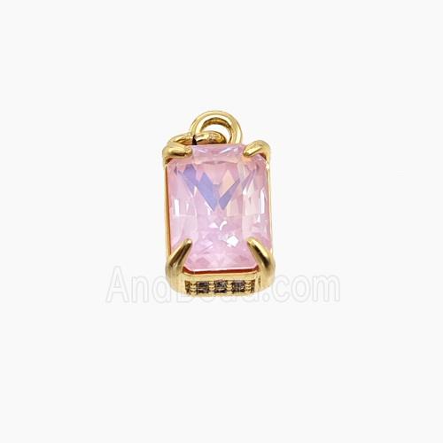 Pink Cubic Zirconia Pendant Copper Rectangle Gold Plated