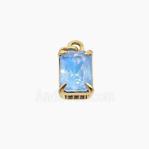 Blue Cubic Zirconia Pendant Copper Rectangle Gold Plated