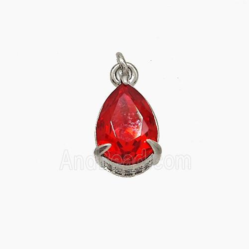 Red Cubic Zirconia Pendant Copper Teardrop Platinum Plated