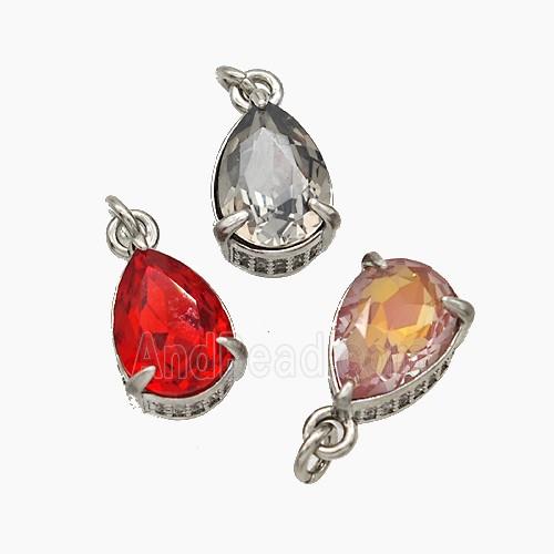Cubic Zirconia Pendant Copper Teardrop Platinum Plated Mixed