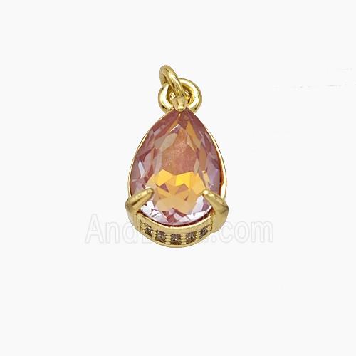 Orange Gray Cubic Zirconia Pendant Copper Teardrop Gold Plated