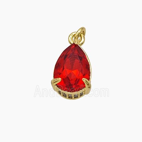 Red Gray Cubic Zirconia Pendant Copper Teardrop Gold Plated
