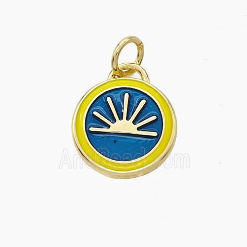Copper Sun Pendant Enamel Circle Gold Plated