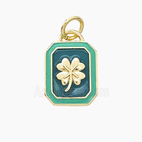 Copper Clover Pendant Green Enamel Rectangle Gold Plated