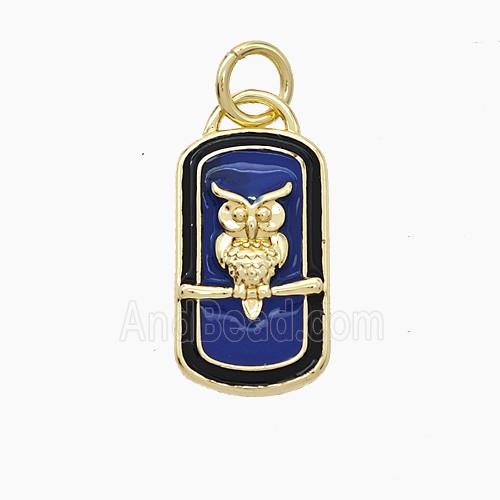 Copper Owl Birds Pendant Enamel Rectangle Gold Plated