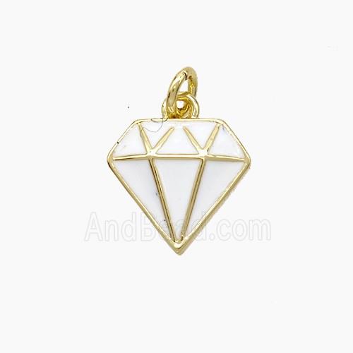 Copper Diamond Pendant White Enamel Gold Plated