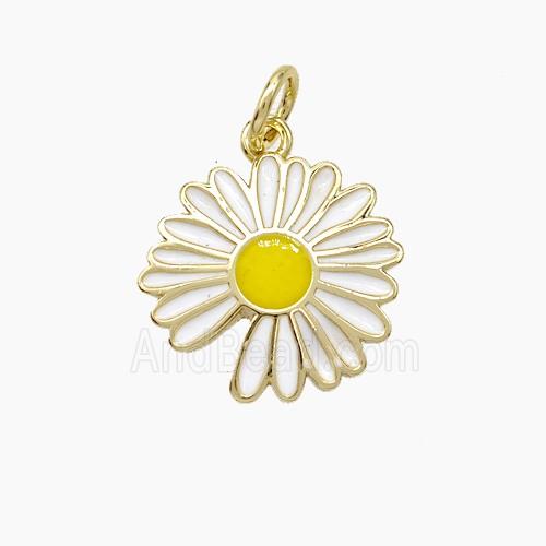 Copper Sunflower Pendant White Enamel Gold Plated