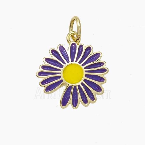 Copper Sunflower Pendant Purple Enamel Gold Plated