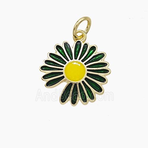Copper Sunflower Pendant Black Enamel Gold Plated