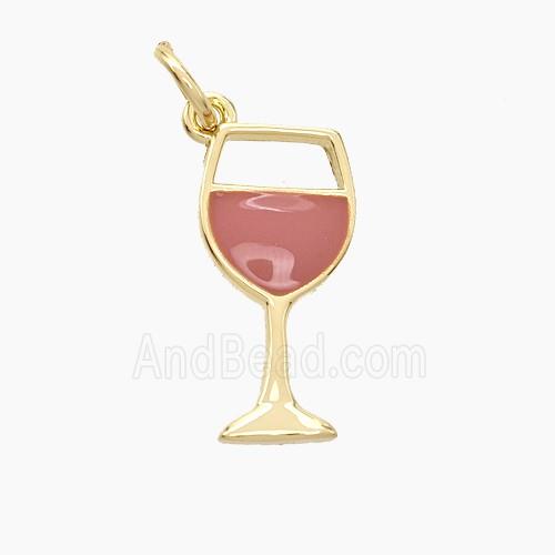 Copper Goblet Pendant Pink Enamel WineCup Gold Plated