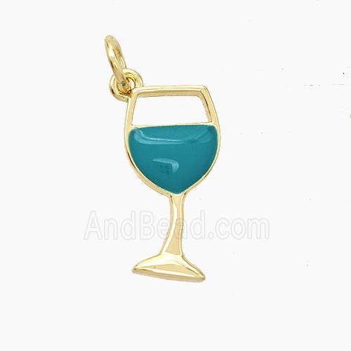 Copper Goblet Pendant Teal Enamel WineCup Gold Plated