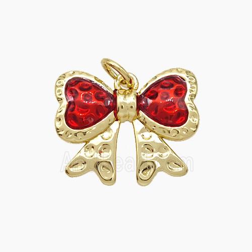 Copper Knotbow Pendant Red Painted Gold Plated