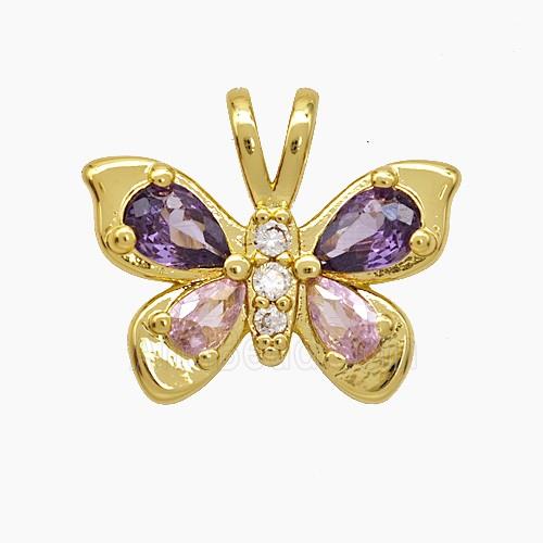 Copper Butterfly Pendant Pave Zirconia Gold Plated