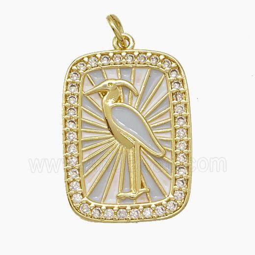 Copper Tarot Card Pendant Pave Zirconia Crame White Enamel Gold Plated