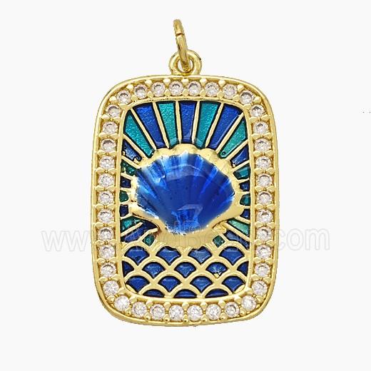 Copper Tarot Card Pendant Pave Zirconia Scallop Shell Painted Gold Plated