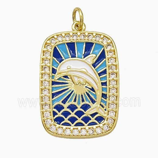 Copper Tarot Card Pendant Pave Zirconia Dolphin Enamel Gold Plated