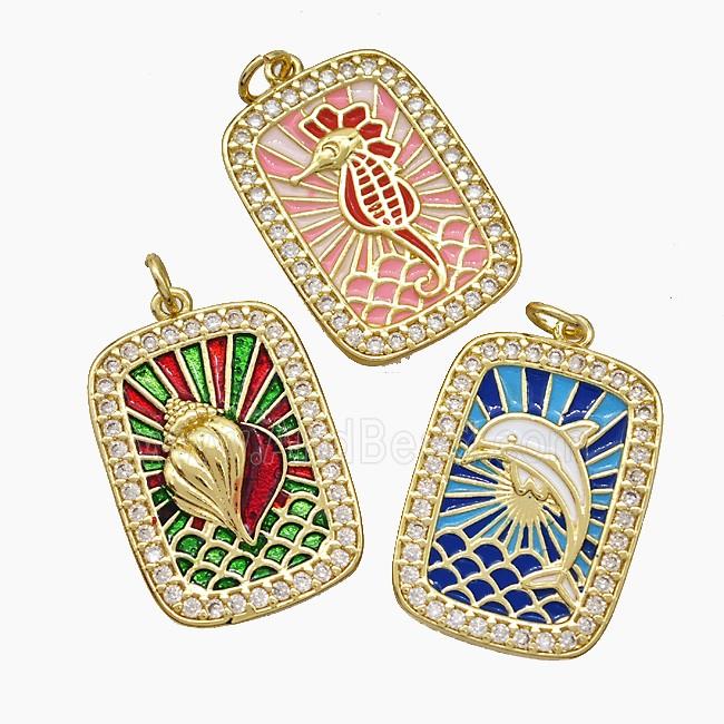 Copper Tarot Card Pendant Pave Zirconia Enamel Gold Plated Gold Plated